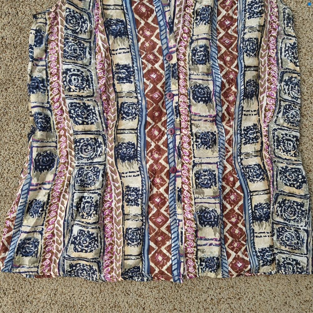 VTG Oscar de la Renta Womens L Silk Sleeveless Button Blouse Geometric - Picture 4 of 7
